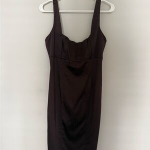 Calvin Klein Dark Brown Satin Midi Dress